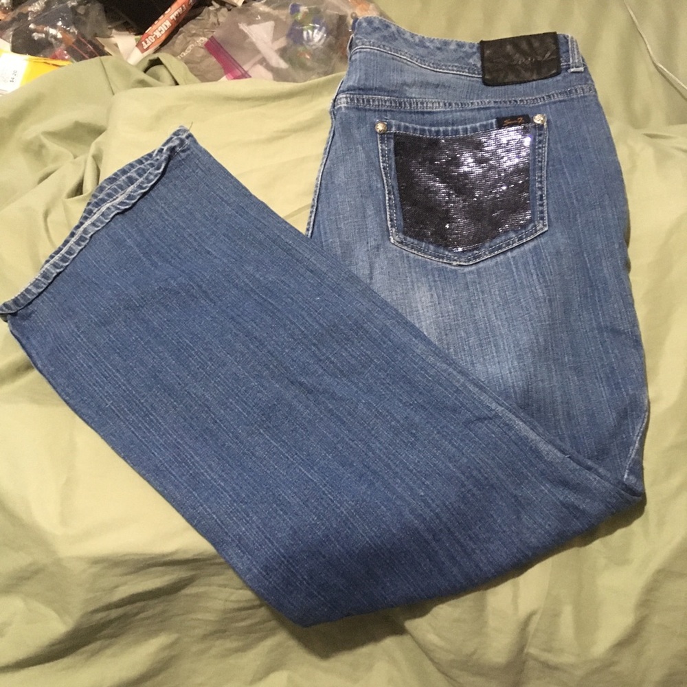 Seven 7 Plus Size Sequined Pockets Medium Wash Bootcut Jeans